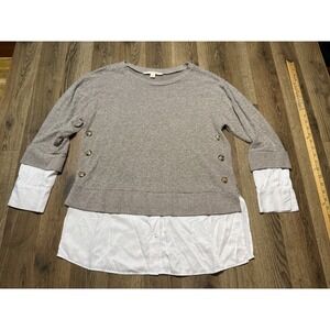 Good Days Only Blouse Women's Size Large White Brown Long Sleeve